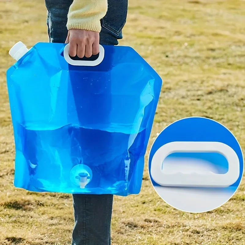 1 Stück Tragbare Auslaufsichere Wasserbeutel mit großem Fassungsvermögen – Klappbarer Outdoor-Wasserbeutel mit Wasserhahn und Kunststoff-Eimer für Bergsteigen und Camping
