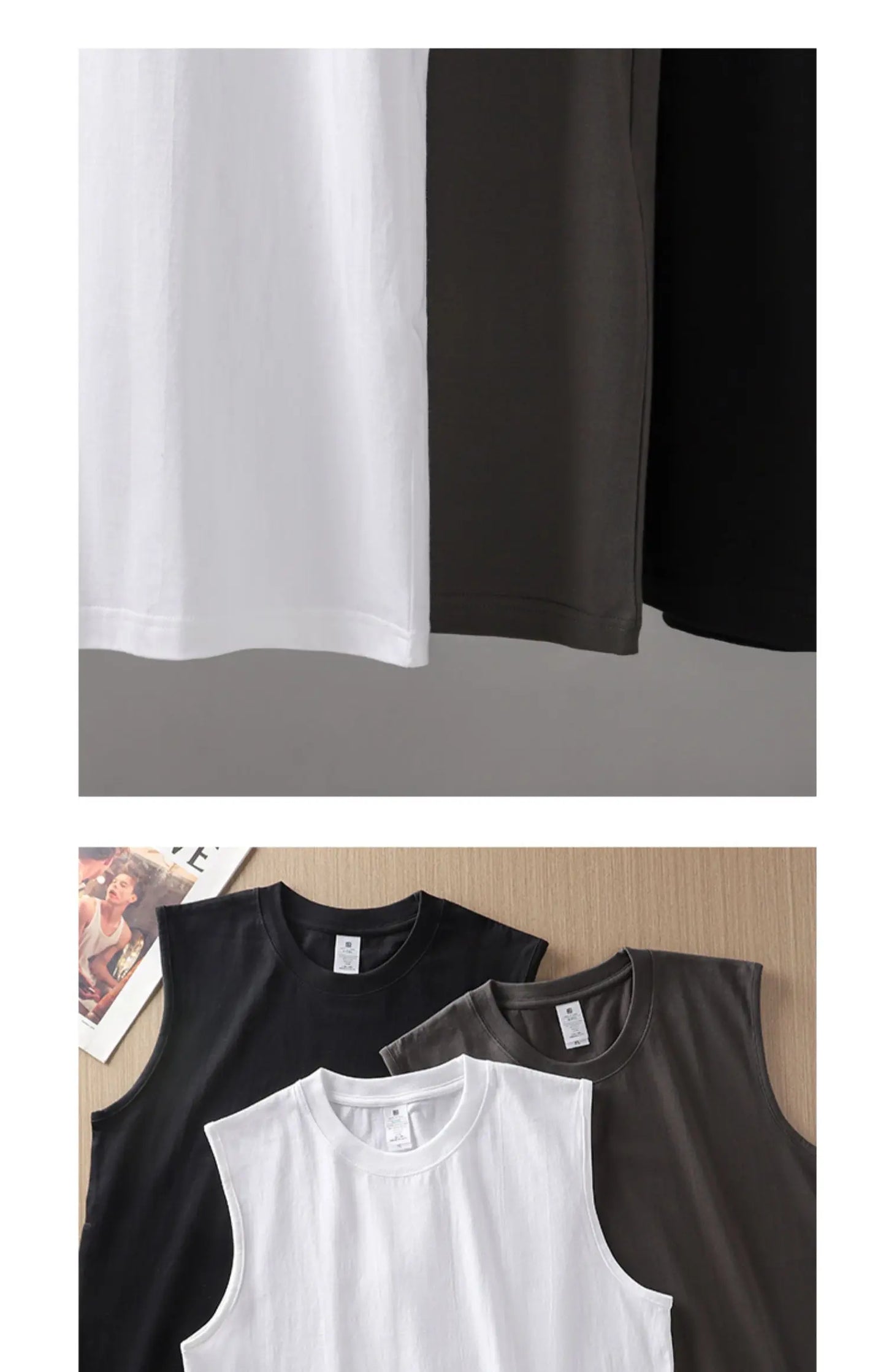 2pcs Solid Color Cotton Vest Men's White O-Neck Loose Sleeveless T-shirt Basic Models All-match Sports Running Tank Tops
