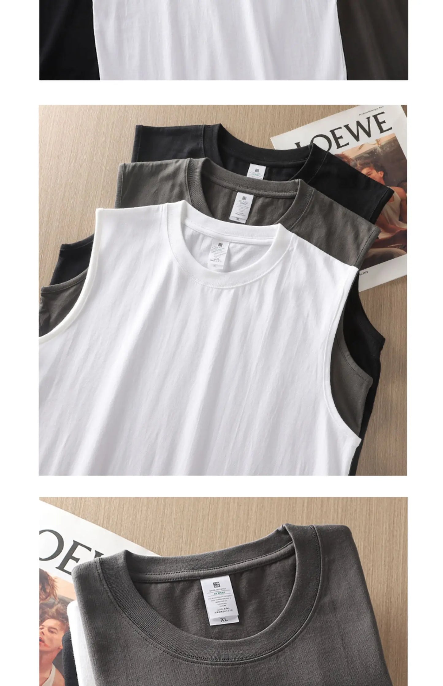 2pcs Solid Color Cotton Vest Men's White O-Neck Loose Sleeveless T-shirt Basic Models All-match Sports Running Tank Tops