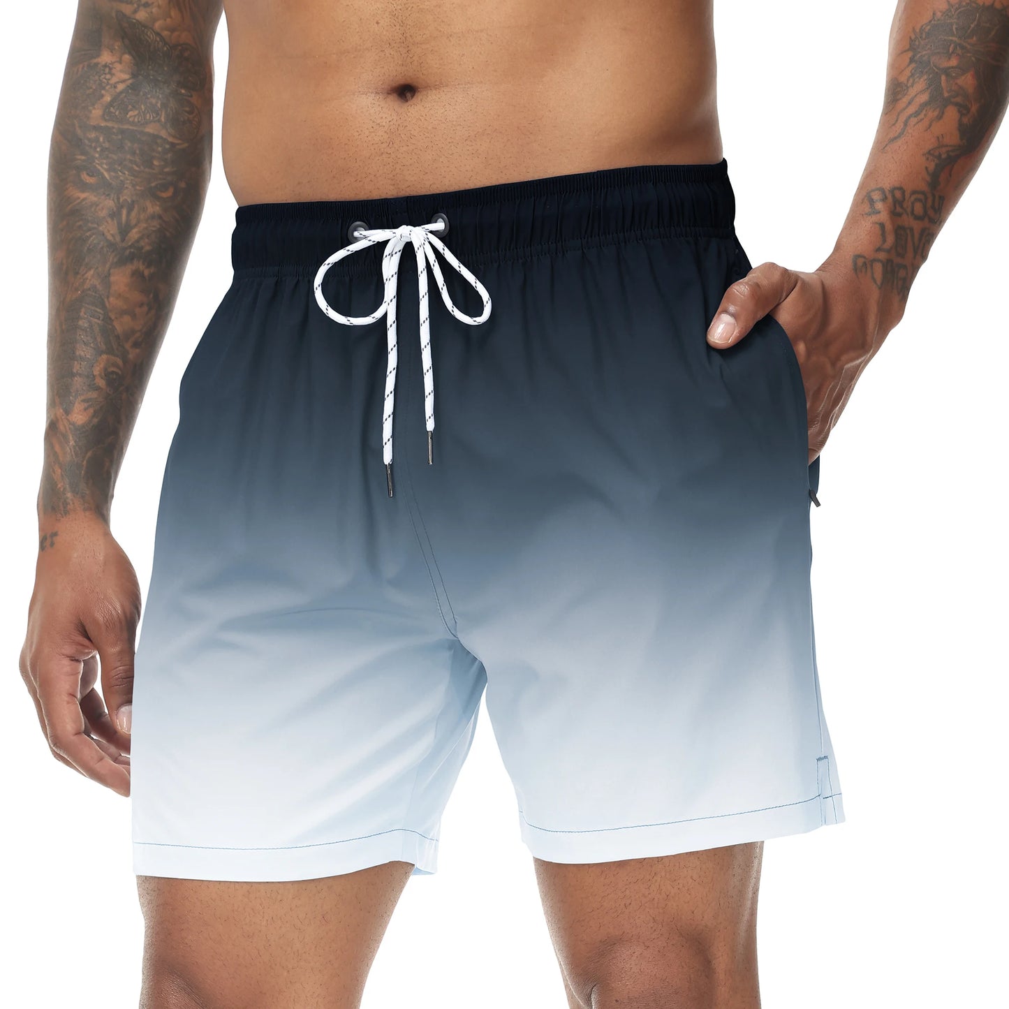 🩳 Herren Bade-Shorts mit Farbverlauf – Schnell trocknend, mit Reißverschlusstaschen & Netzfutter