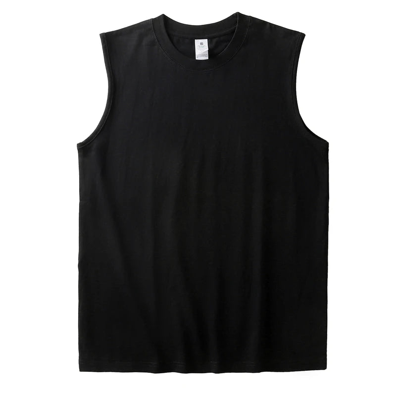 2pcs Solid Color Cotton Vest Men's White O-Neck Loose Sleeveless T-shirt Basic Models All-match Sports Running Tank Tops