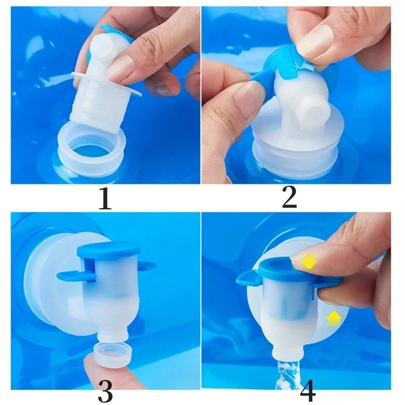 1 Stück Tragbare Auslaufsichere Wasserbeutel mit großem Fassungsvermögen – Klappbarer Outdoor-Wasserbeutel mit Wasserhahn und Kunststoff-Eimer für Bergsteigen und Camping