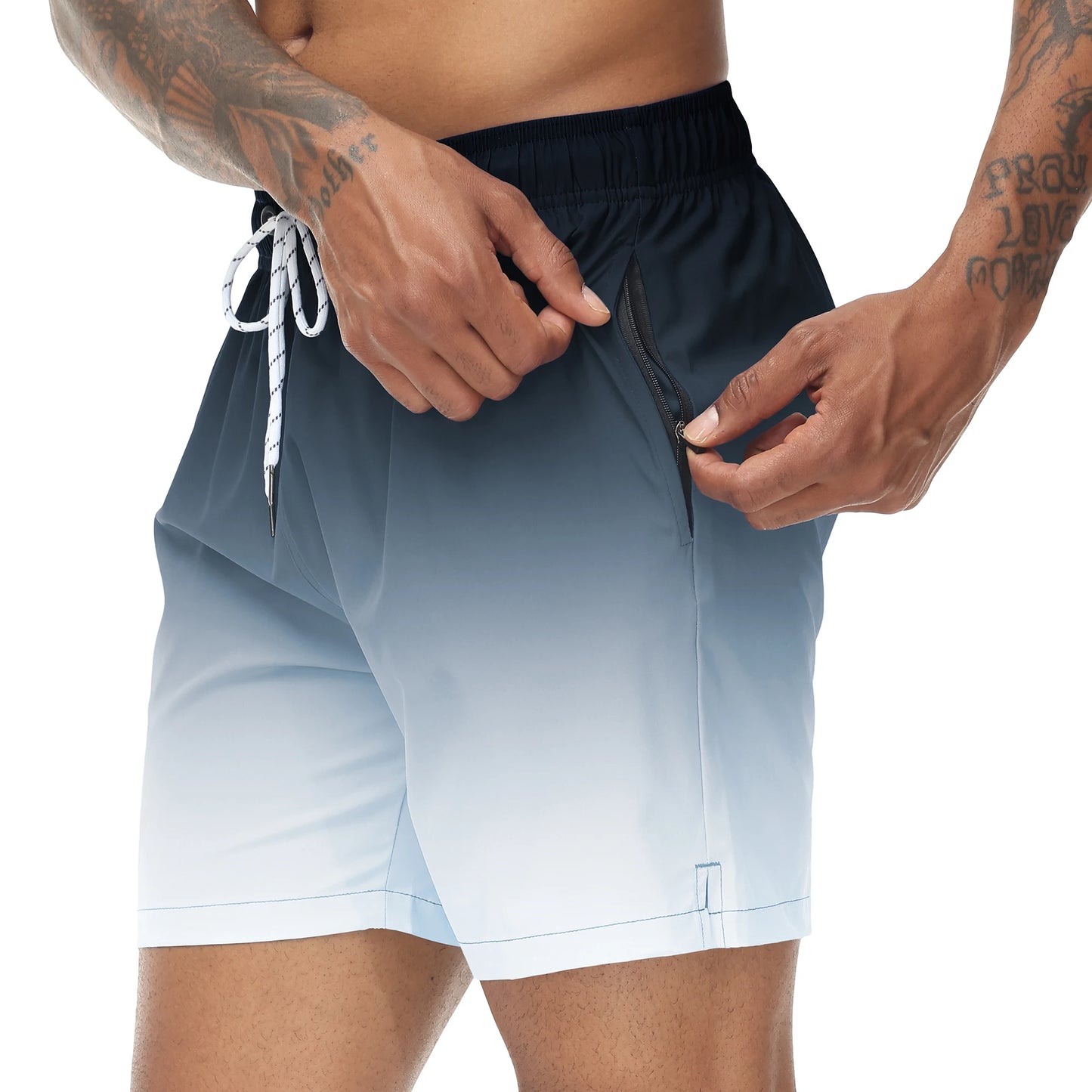 🩳 Herren Bade-Shorts mit Farbverlauf – Schnell trocknend, mit Reißverschlusstaschen & Netzfutter
