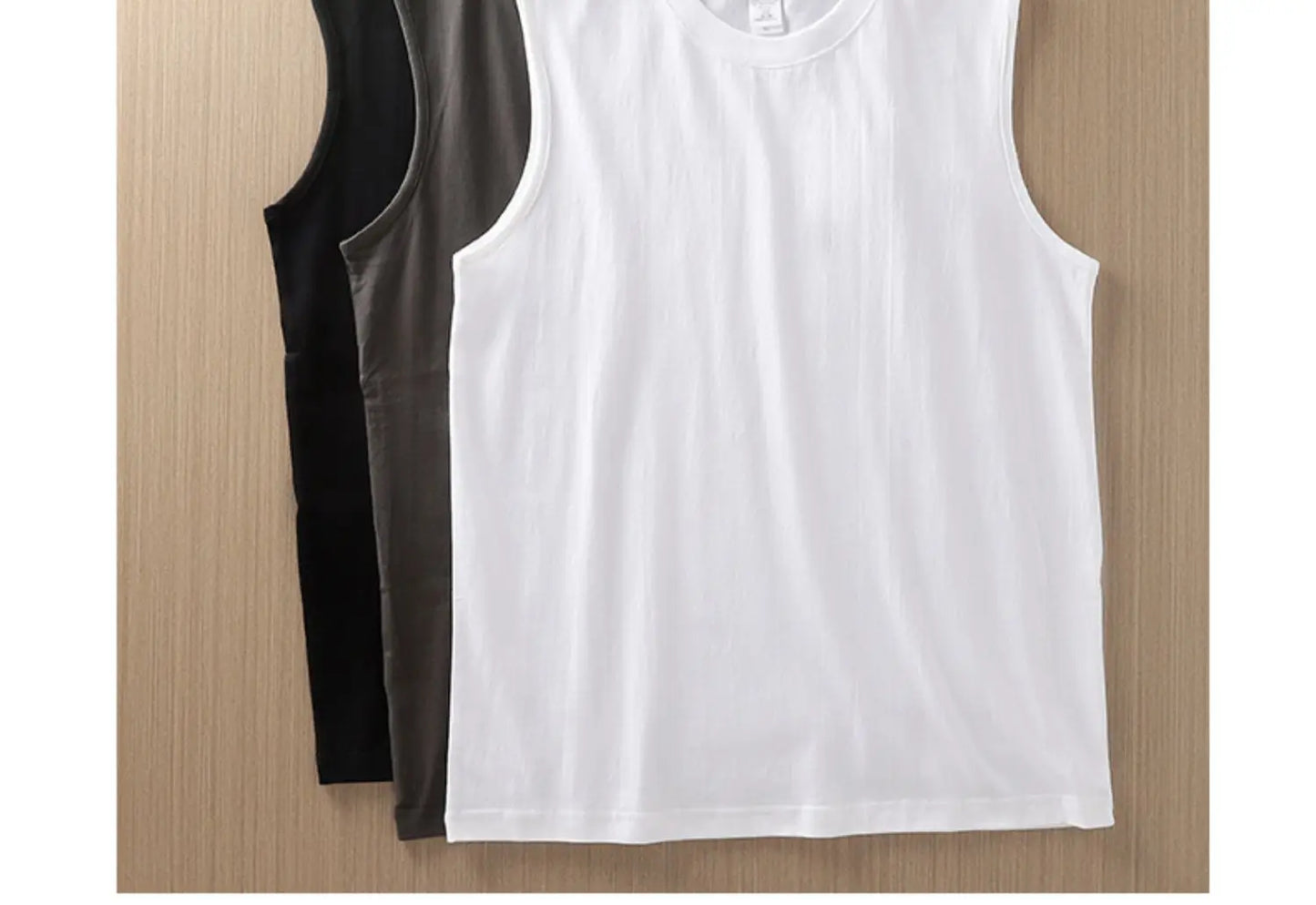 2pcs Solid Color Cotton Vest Men's White O-Neck Loose Sleeveless T-shirt Basic Models All-match Sports Running Tank Tops