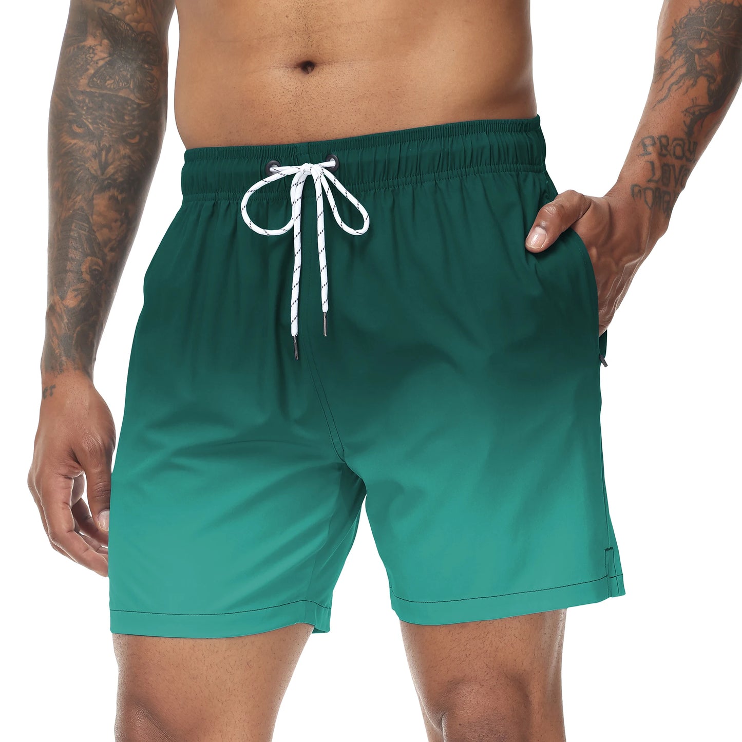 🩳 Herren Bade-Shorts mit Farbverlauf – Schnell trocknend, mit Reißverschlusstaschen & Netzfutter