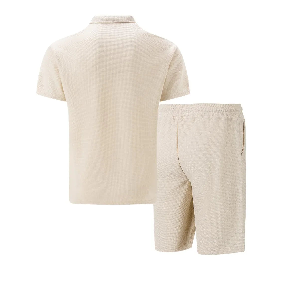 2025 Herren Sommer Anzug-Set aus Waffelstoff – Einfarbiger Reißverschluss-Kragen Kurzarm Anzug mit Shorts – Zwei-Teile Set