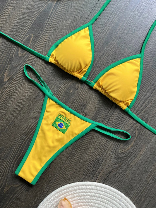 🇨🇦🇩🇪🇺🇸🇧🇷 Flaggen-Bikini im Patchwork-Design – Damen Badeanzug 2024